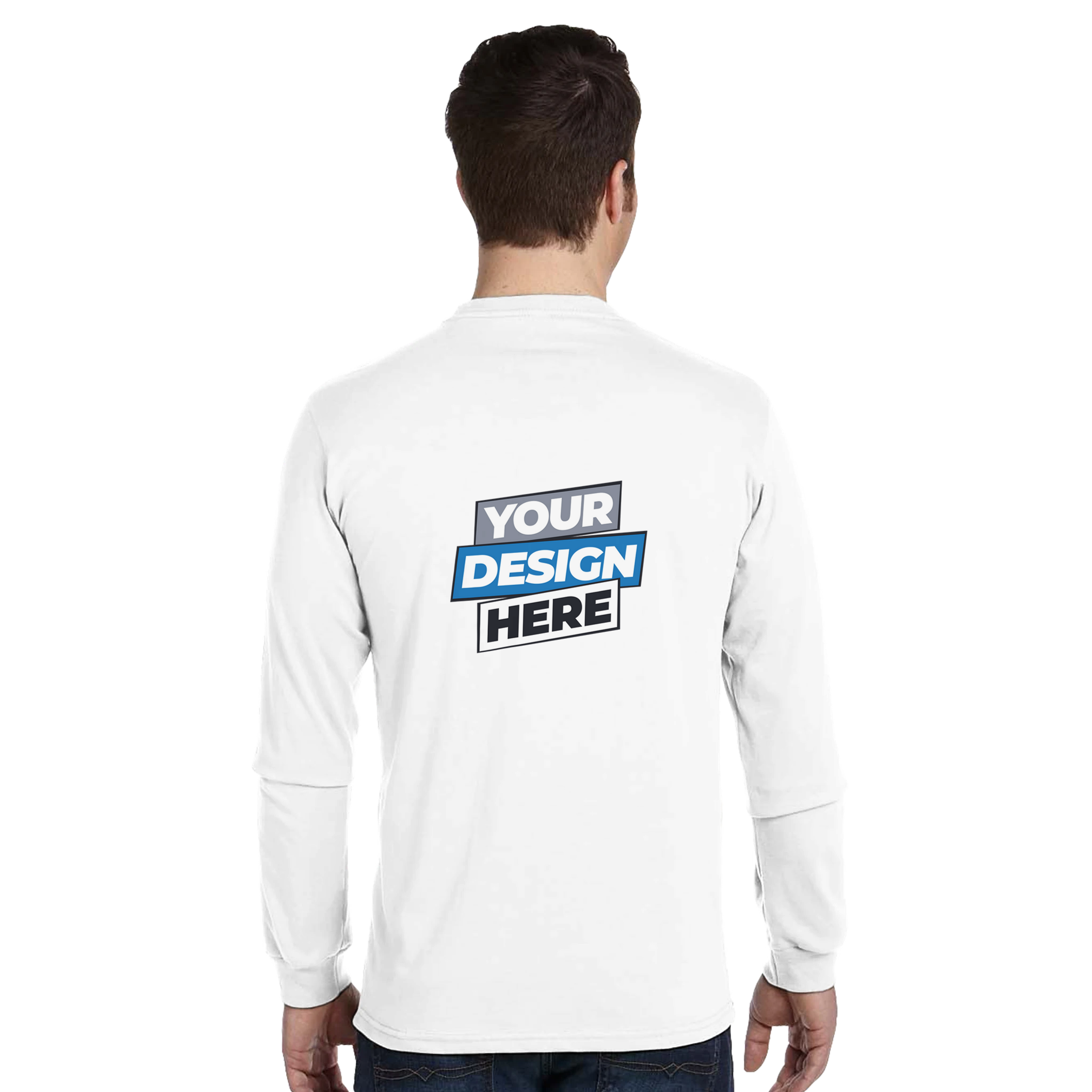 Back view of Organic Unisex Long-Sleeve T-Shirt by Econscious, customizable design, made from 100% organic cotton, shown on mannequin.
