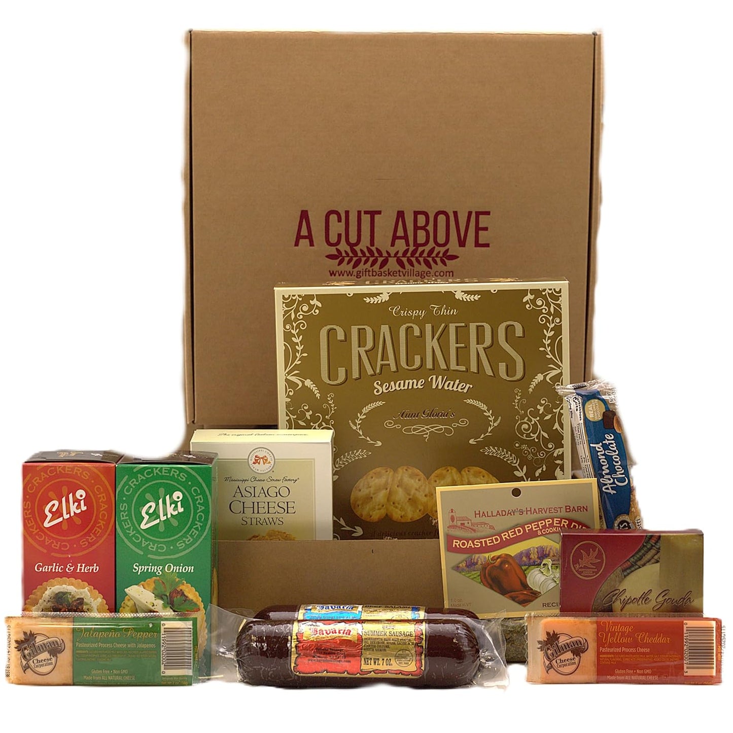 Autumn Harvest cheese and sausage gift basket with crackers and savory snacks for fall gatherings