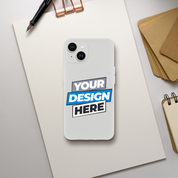 Customizable transparent Flexi Case for art display, modern texture, impact resistant, fits iPhones, wireless charging compatible.