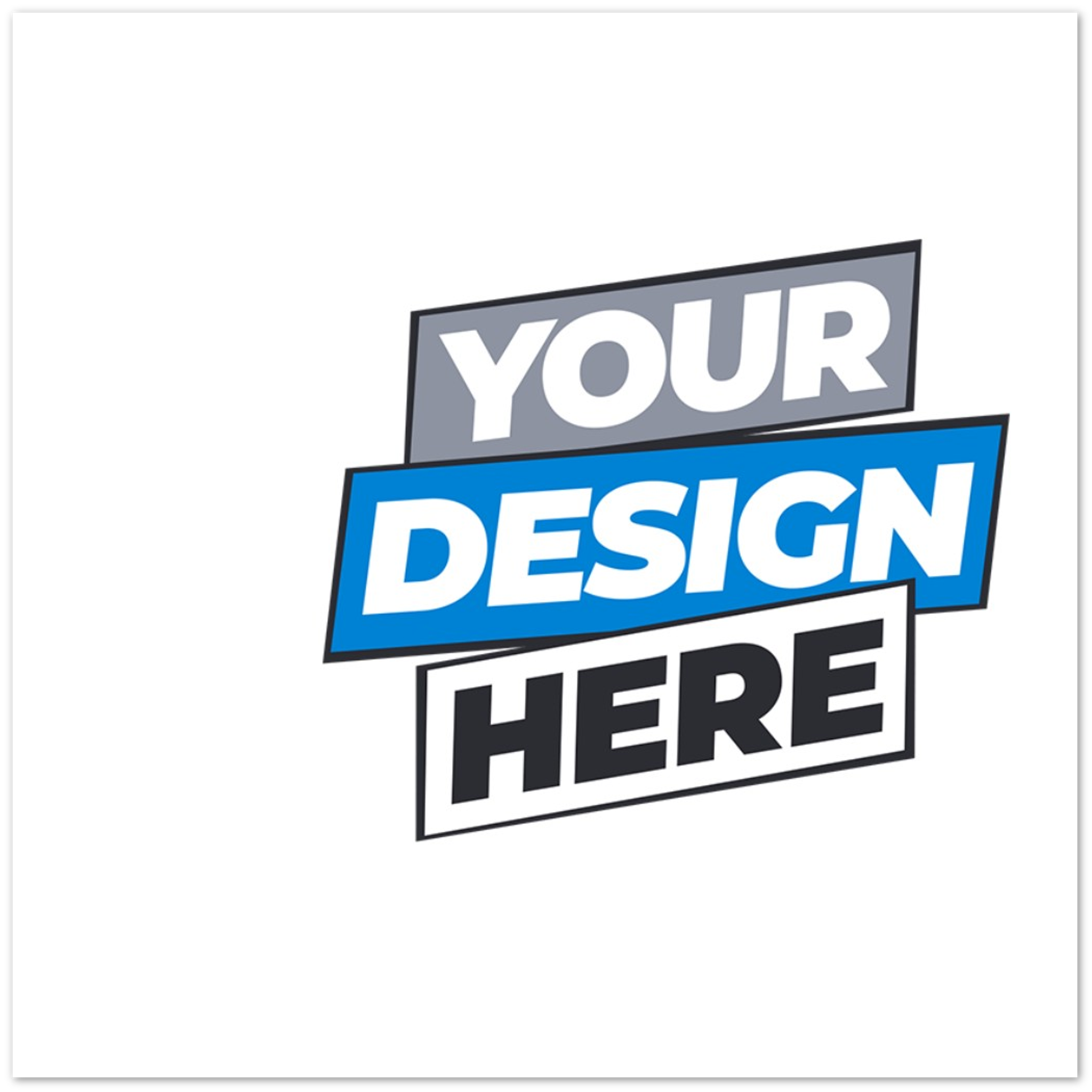 Customizable print on demand design template with "Your Design Here" text in bold on a white background.