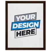 Custom framed canvas print with 'Your Design Here' text, featuring dark brown wood frame. Ideal for personalized decor.
