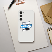 Customizable transparent iPhone case with flexi material showcasing 'Your Design Here' artwork, highlighting modern aesthetics and protection.