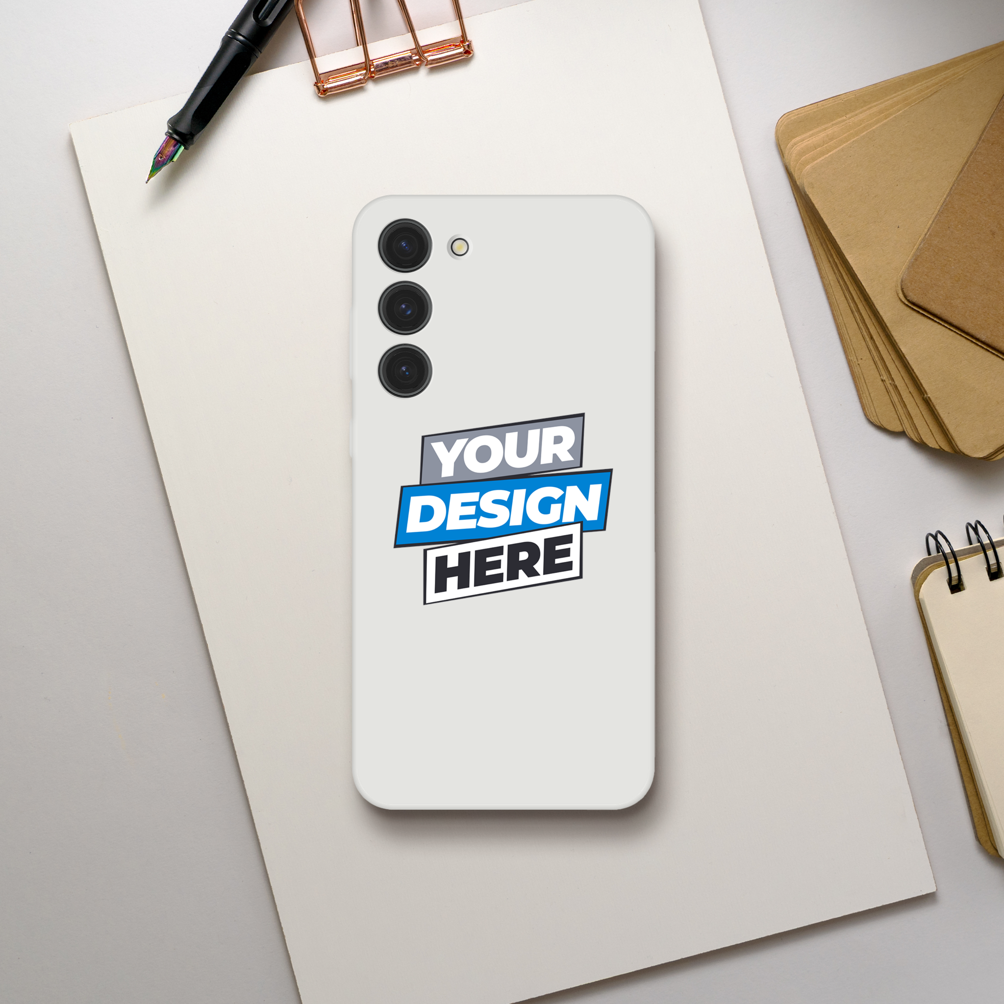 Customizable transparent iPhone case with flexi material showcasing 'Your Design Here' artwork, highlighting modern aesthetics and protection.