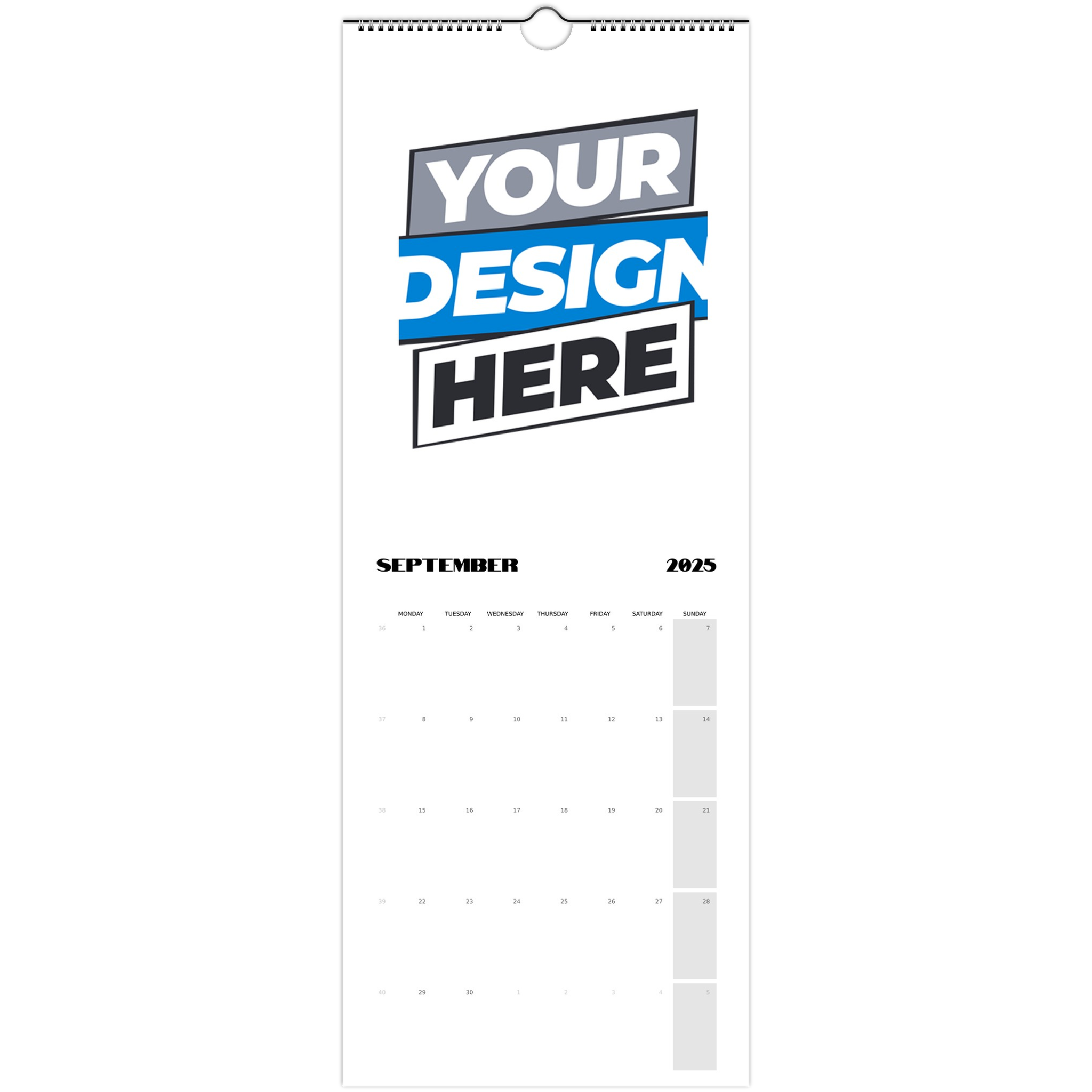Custom wall calendar 2025-2026 design template, vertical format. Personalize your calendar with photos and text on thick silk paper.