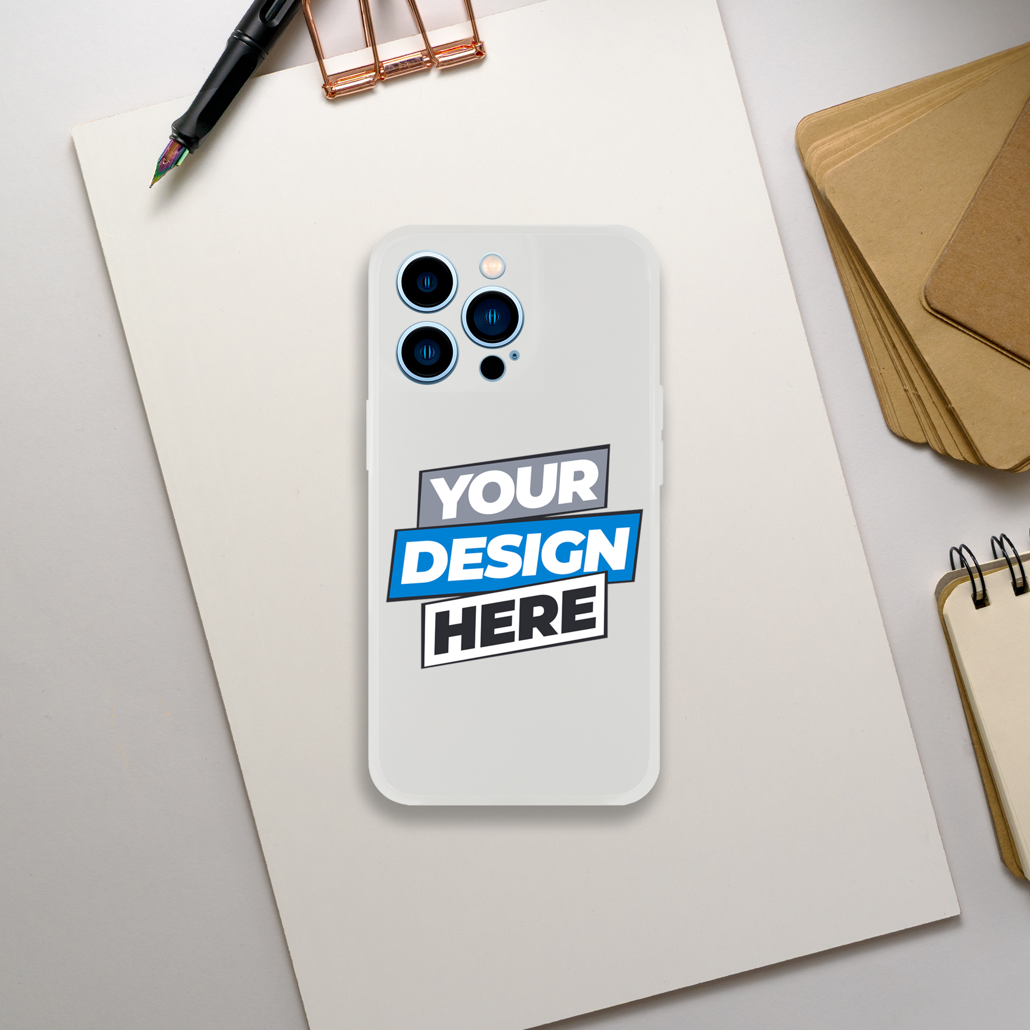 Transparent Flexi Case showcasing customizable design with modern texture, impact resistance, and precise openings for wireless charging.