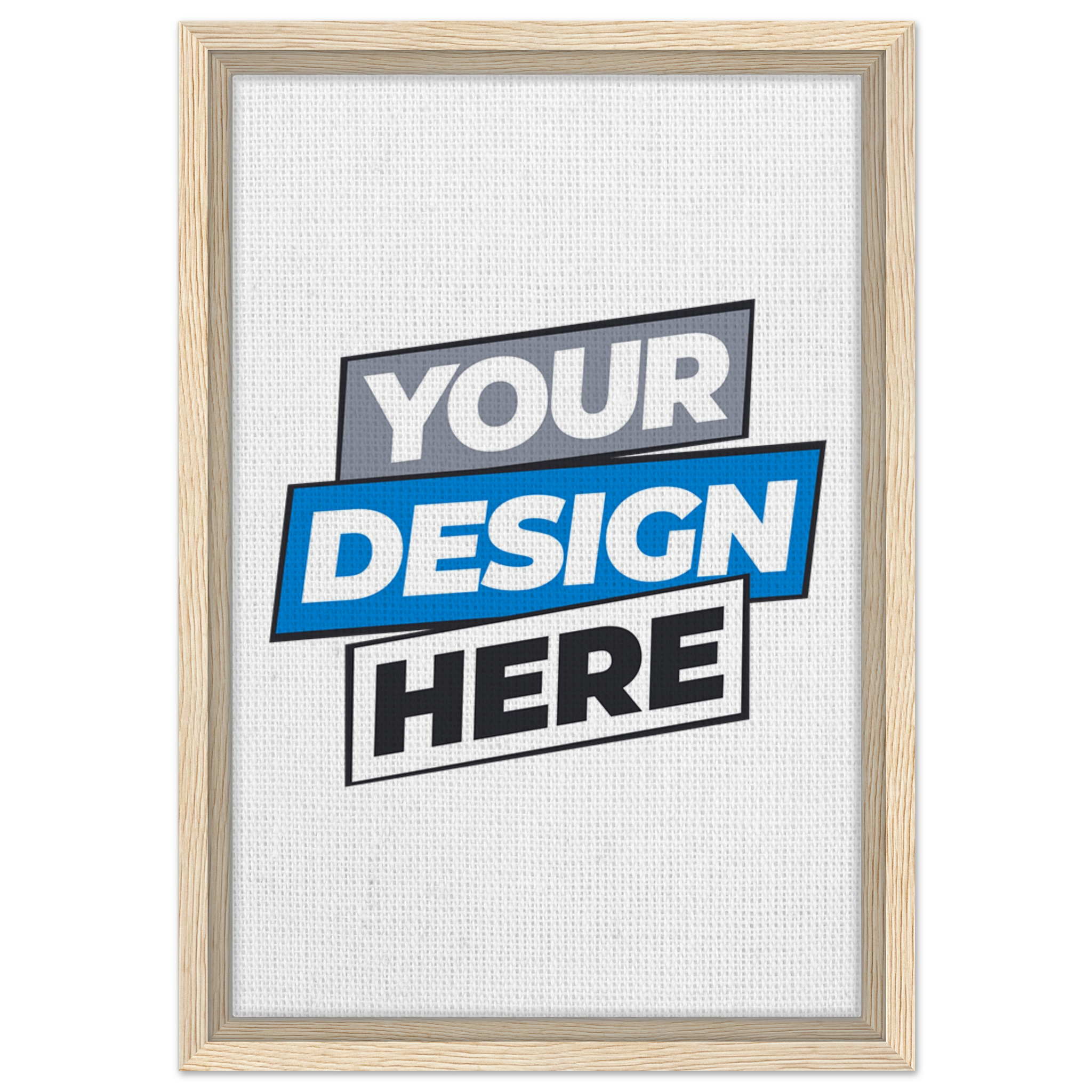 Custom framed canvas print with natural wood frame, showcasing your design. High-quality 300-350gsm material, FSC-certified.