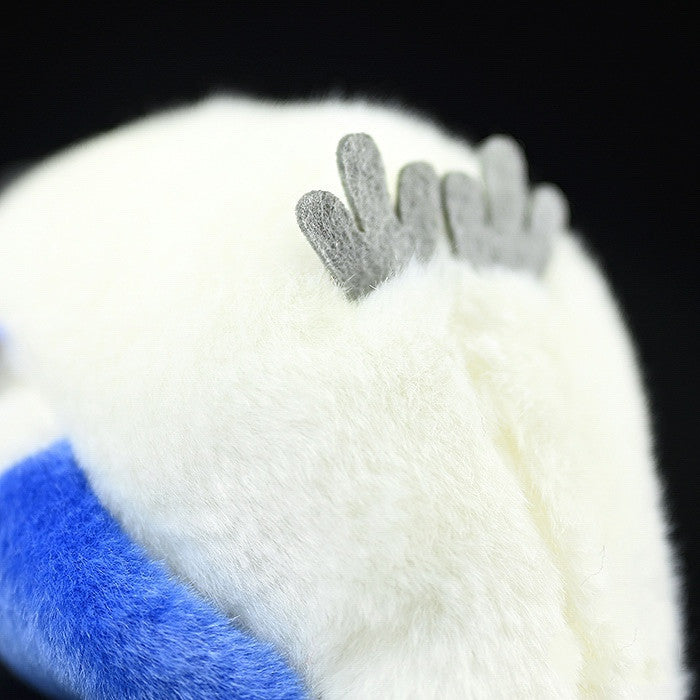 Close-up of Gray Blue Tit Fat Chirp Plush Toy with soft PP cotton and KK fabric, showing its detailed back feathers.