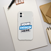 Flexi Case with "Your Design Here", transparent impact-resistant phone case with modern texture, suitable for art display.