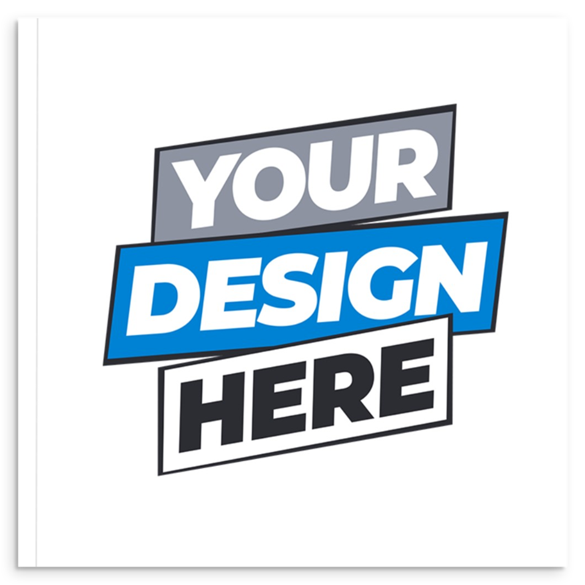 Customizable softcover photo book with "Your Design Here" text, ideal for personalizing with photos, stories, or travel journals.