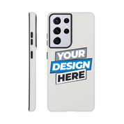 Print on Demand Gloss Tough Phone Case for Samsung with customizable design, dual-layer protection, and wireless charging compatibility.
