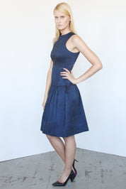 Marisse Navy Puff Skirt Dress