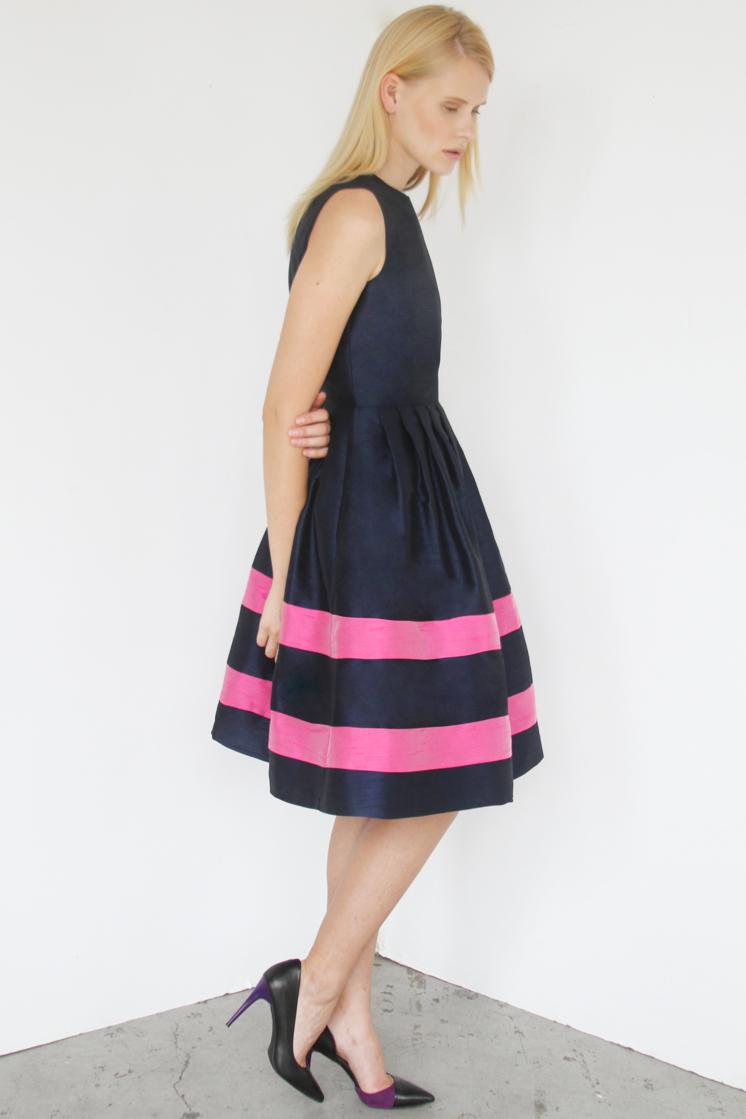 Maerina Navy Pleated Dress