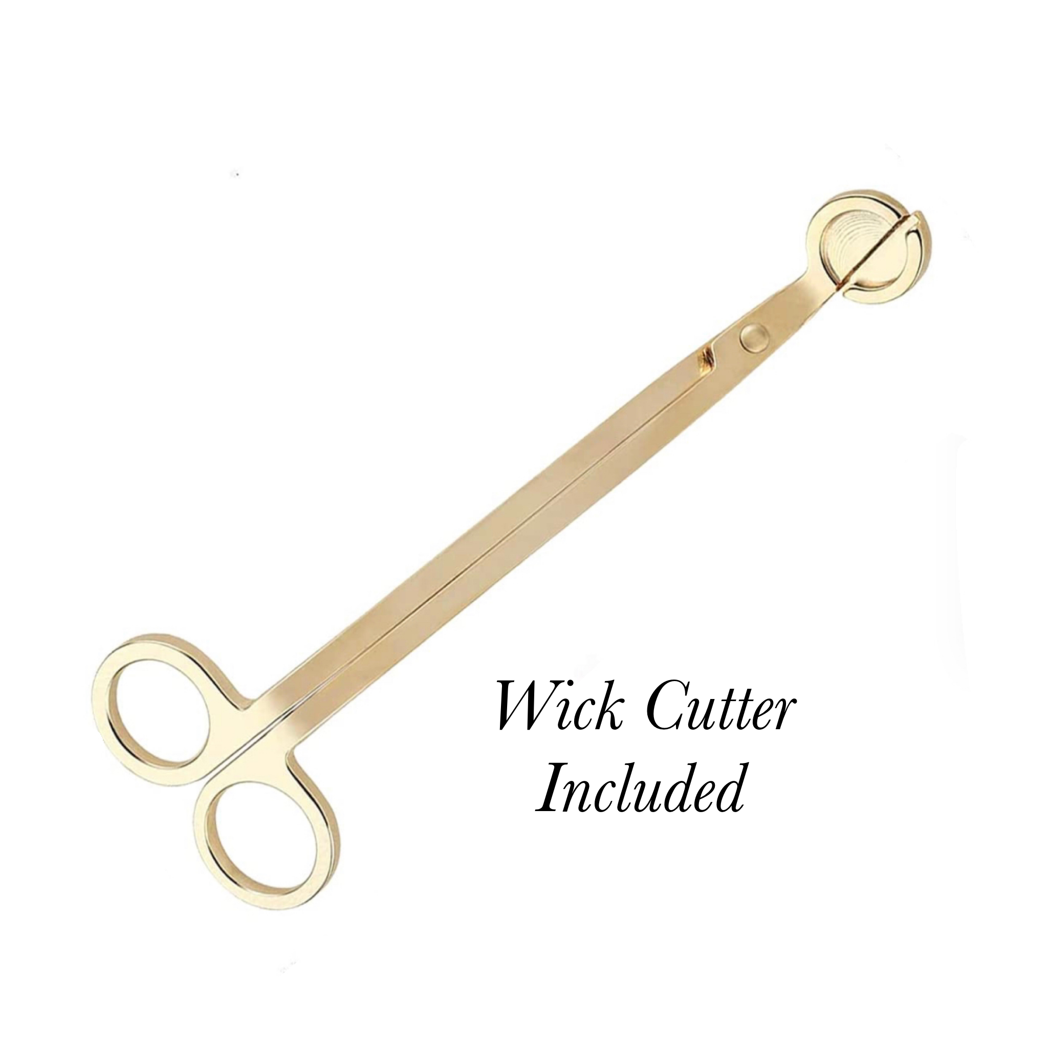 Gold wick cutter included with the Lavender Calm Ombre Candle for precise trimming and enhanced burn quality.