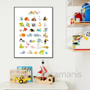 Modern Ukrainian Alphabet Poster with Cartoon Animals in a Child's Room Decor Setting