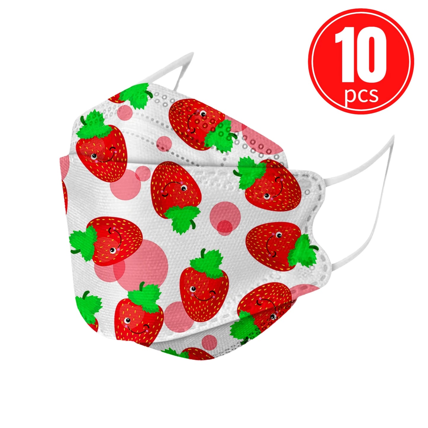 Kids KN95 mask with strawberry print, eco-friendly and moisture-resistant, pack of 10.