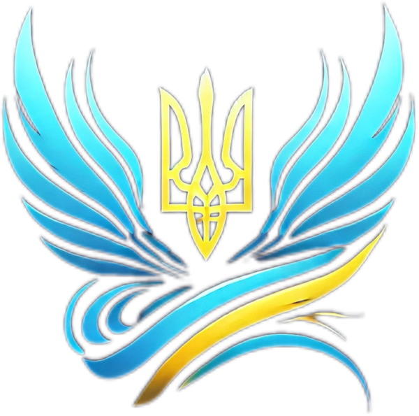 Blue and yellow stylized trident emblem with wings.