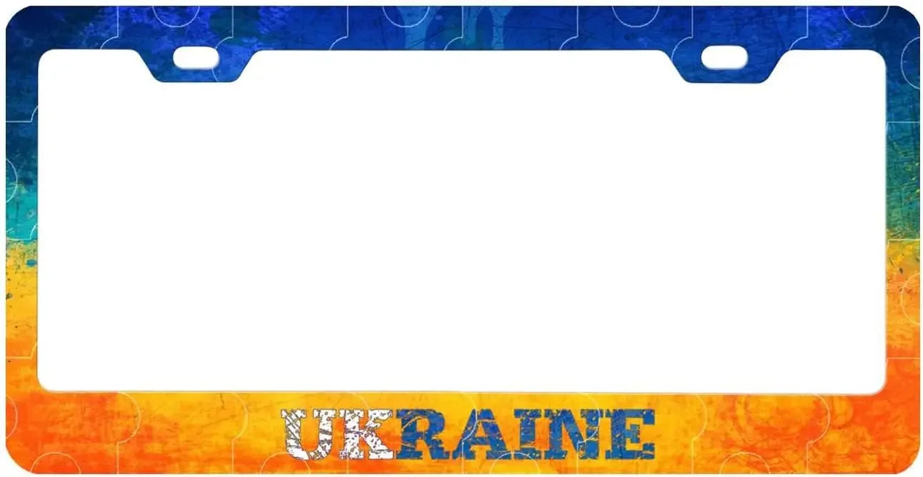 Ukraine license plate frame in blue and yellow aluminum, 12x6 inch, showcasing national pride with a sleek, rust-resistant finish.