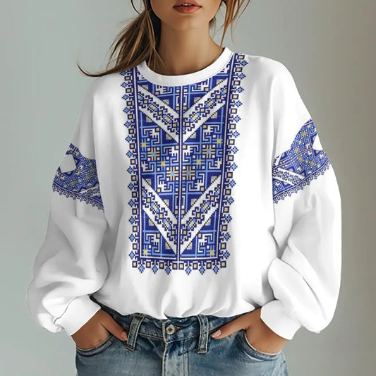 Ukrainian Women’s Sweatshirt | Blue Vyshyvanka Ornament