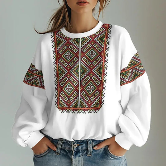 Ukrainian Oversized Sweatshirt | Red Cross Vyshyvanka Style