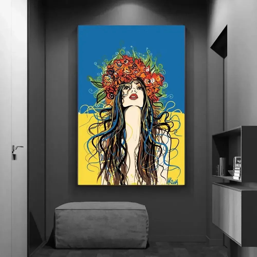 HD Ukrainian Beauty Girl canvas poster in modern room decor setting