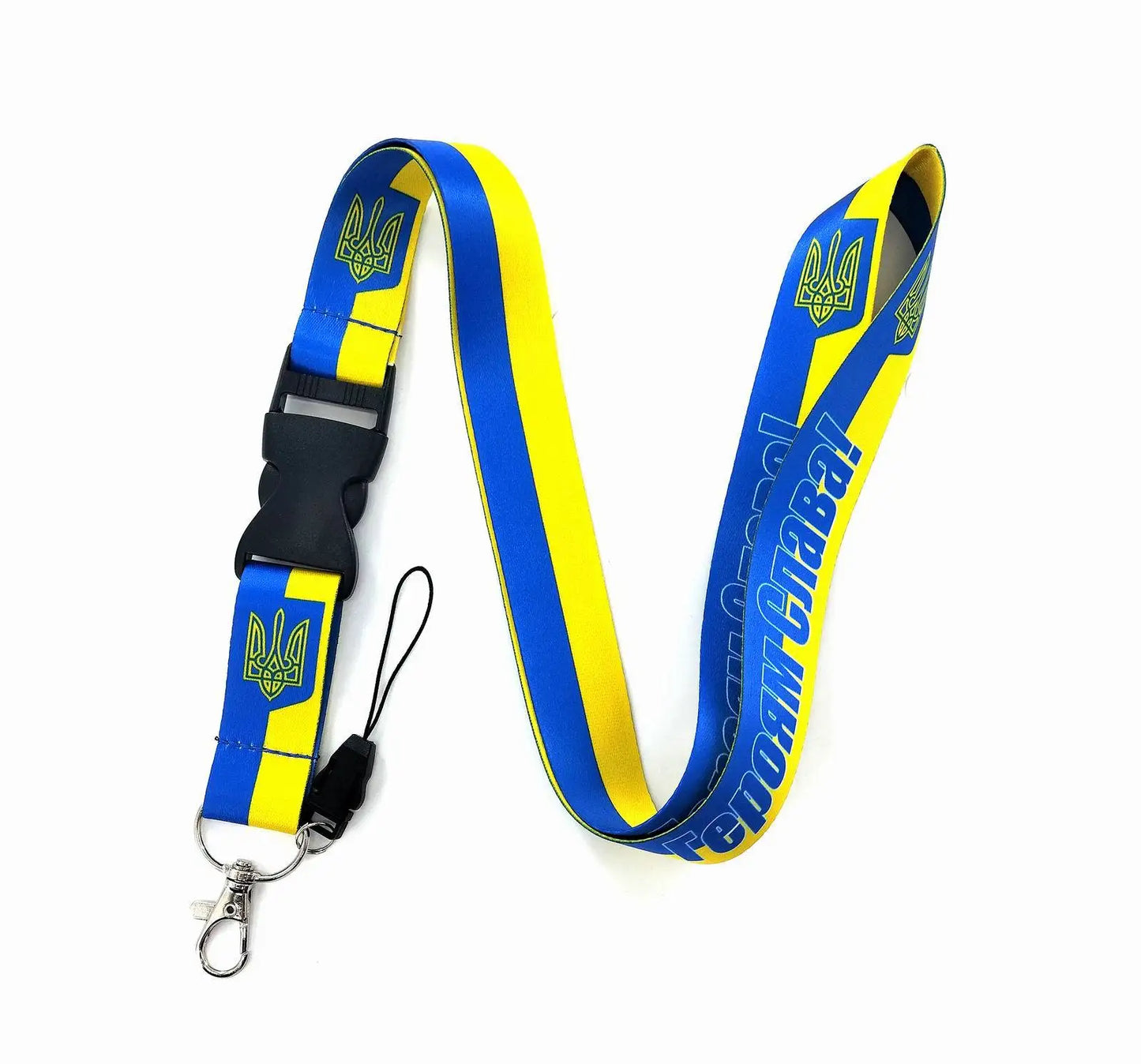 Ukraine cellphone card holder lanyard strap with detachable buckle in blue and yellow design.