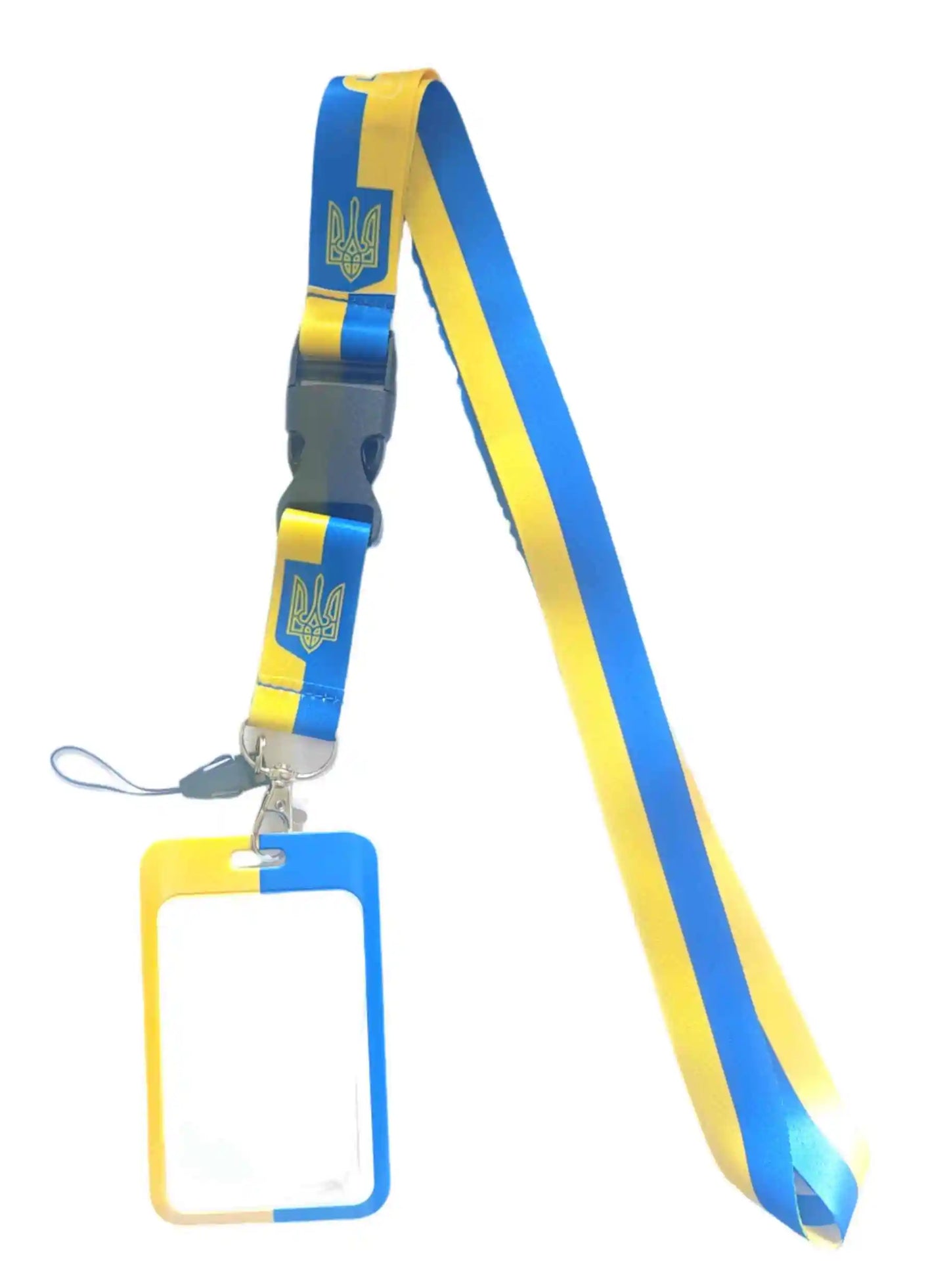 Ukraine cellphone card holder lanyard strap with detachable buckle in blue and yellow design.