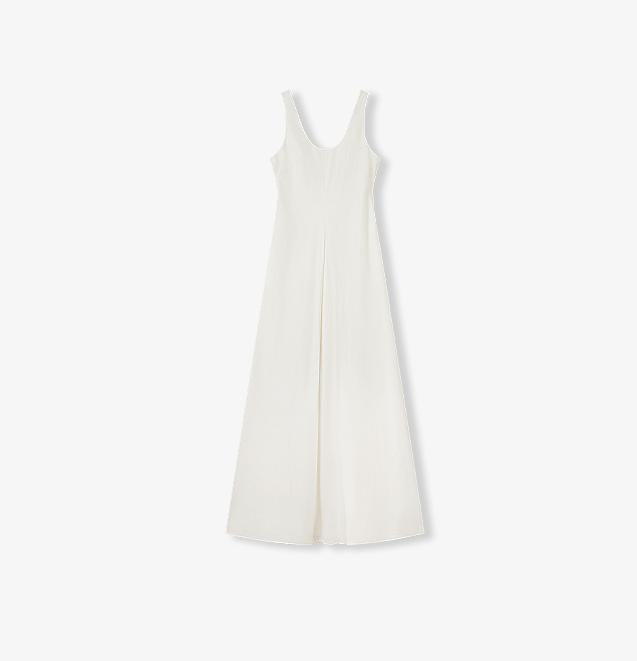 Luretta silk-blend U-neck A-line dress in white, featuring a modern silhouette and pleated design for elegant, effortless style.