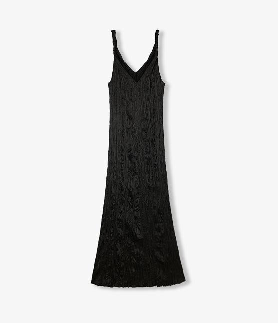 Veylani Wave-Pleat V-Neck Dress with dynamic pleats and lustrous texture, made from silky Eastman NAIA acetate for elegant drape.