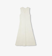 Aurevae Cupro-Linen A-Line Dress with V-neck and sleeveless bodice, showcasing a lightweight, textured weave and mid-calf length.