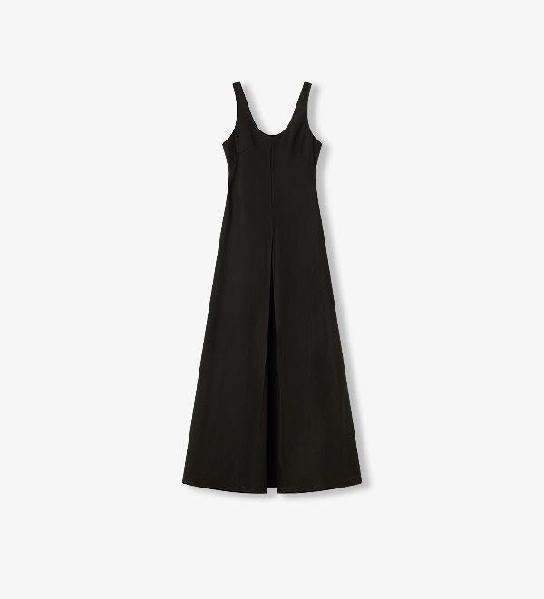 Luretta Silk-Blend U-Neck A-Line Dress in black, featuring a smooth modal and silk fabric with a sleeveless design and pleated silhouette.