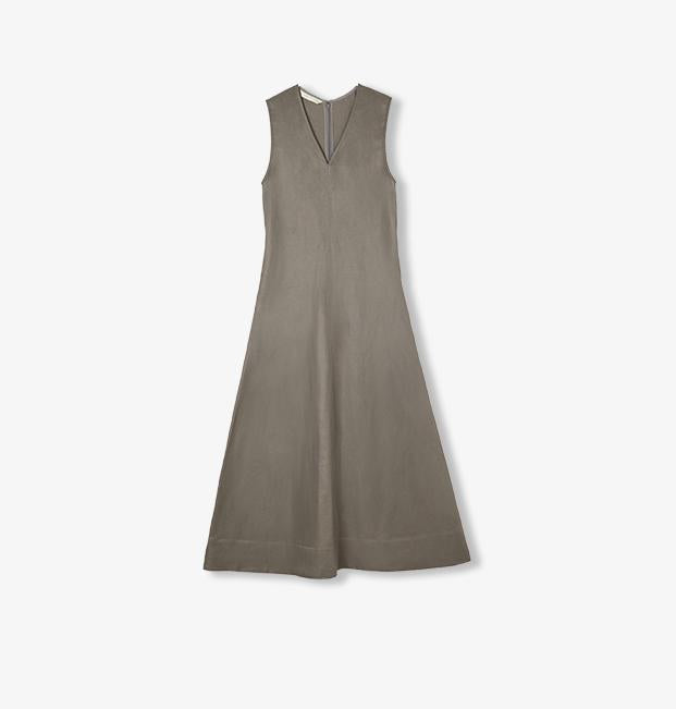 Aurevae Cupro-Linen A-Line Dress with V-neck and sleeveless design, showcasing an easy-to-wear silhouette and breathable fabric.