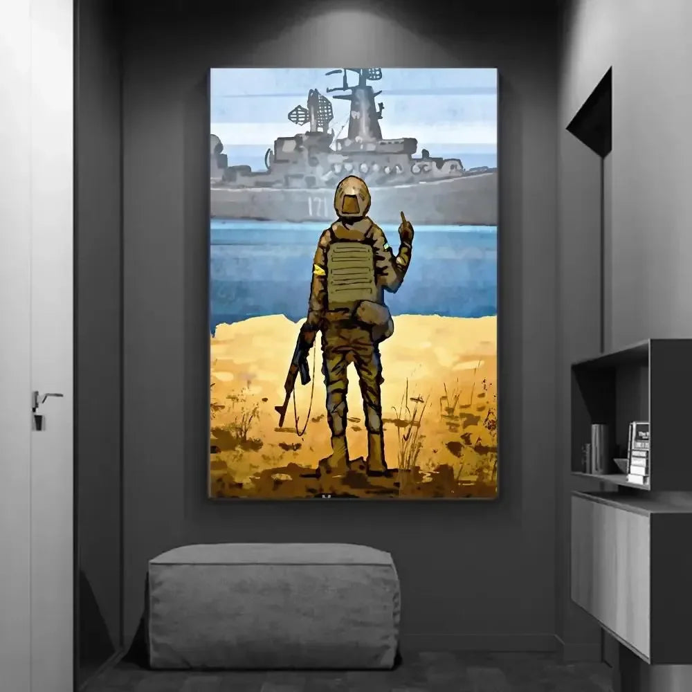 "Exclusive HD Canvas Poster of Soldier and Ship, Vibrant Colors, Perfect for Home or Office Decor"