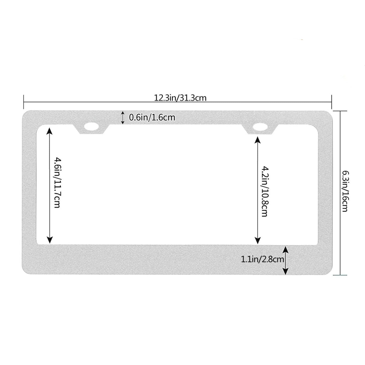 Dimensions diagram for a 12x6 inch Ukraine license plate frame in aluminum.