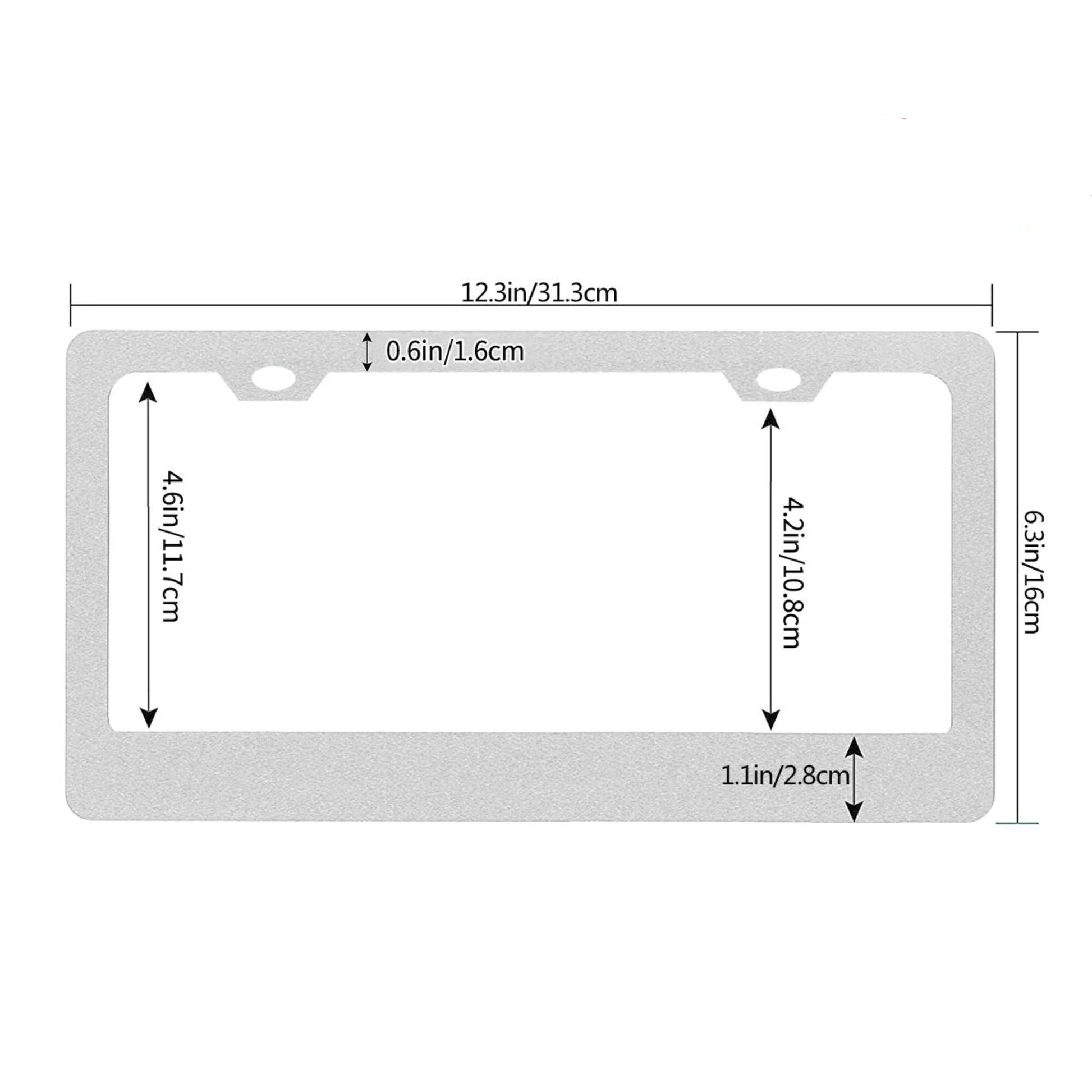 Dimensions diagram for a 12x6 inch Ukraine license plate frame in aluminum.