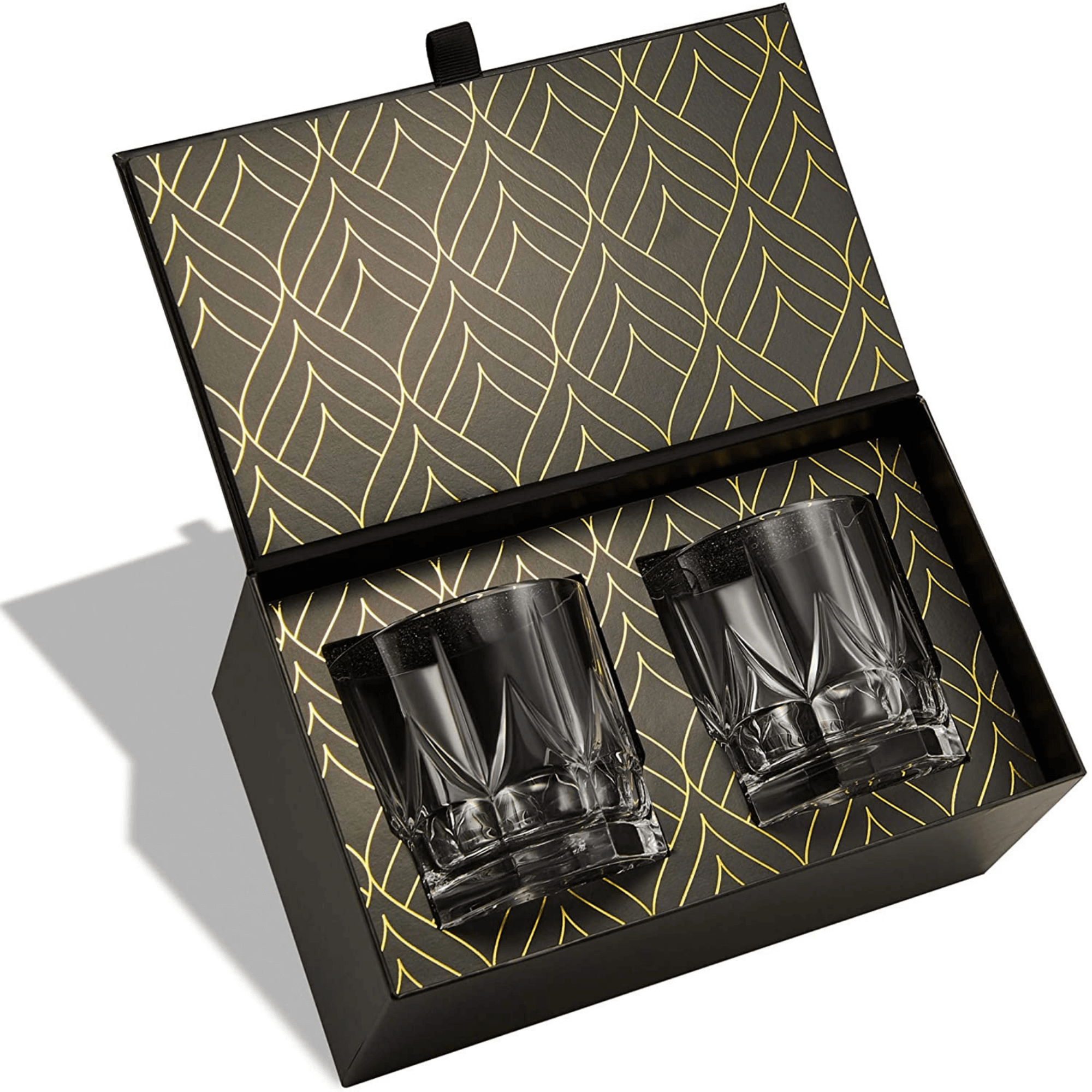 Imperial Eco-Crystal whiskey glass set in elegant gift box with gold accents, crafted from ultra-clear lead-free crystal.