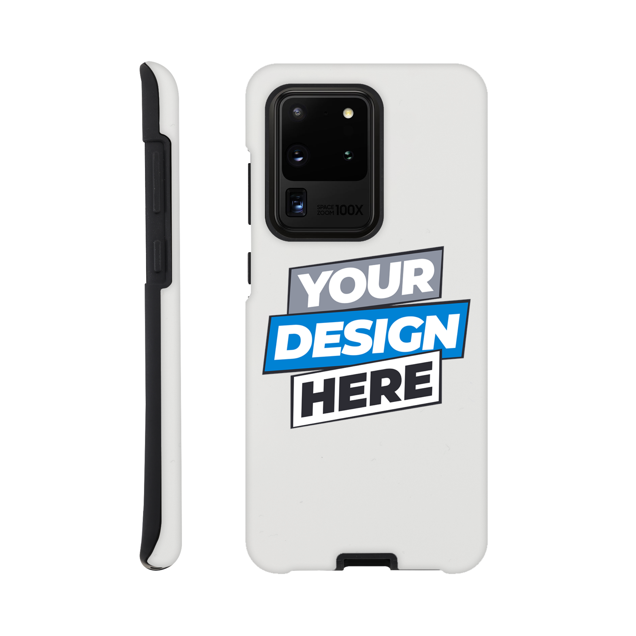 Custom tough phone case for Samsung with high-gloss finish and dual-layer protection, featuring a full wraparound print.