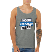 Unisex cotton tank with 'Your Design Here' print, crafted from soft fabric for ultimate comfort and style. Ideal for custom designs.