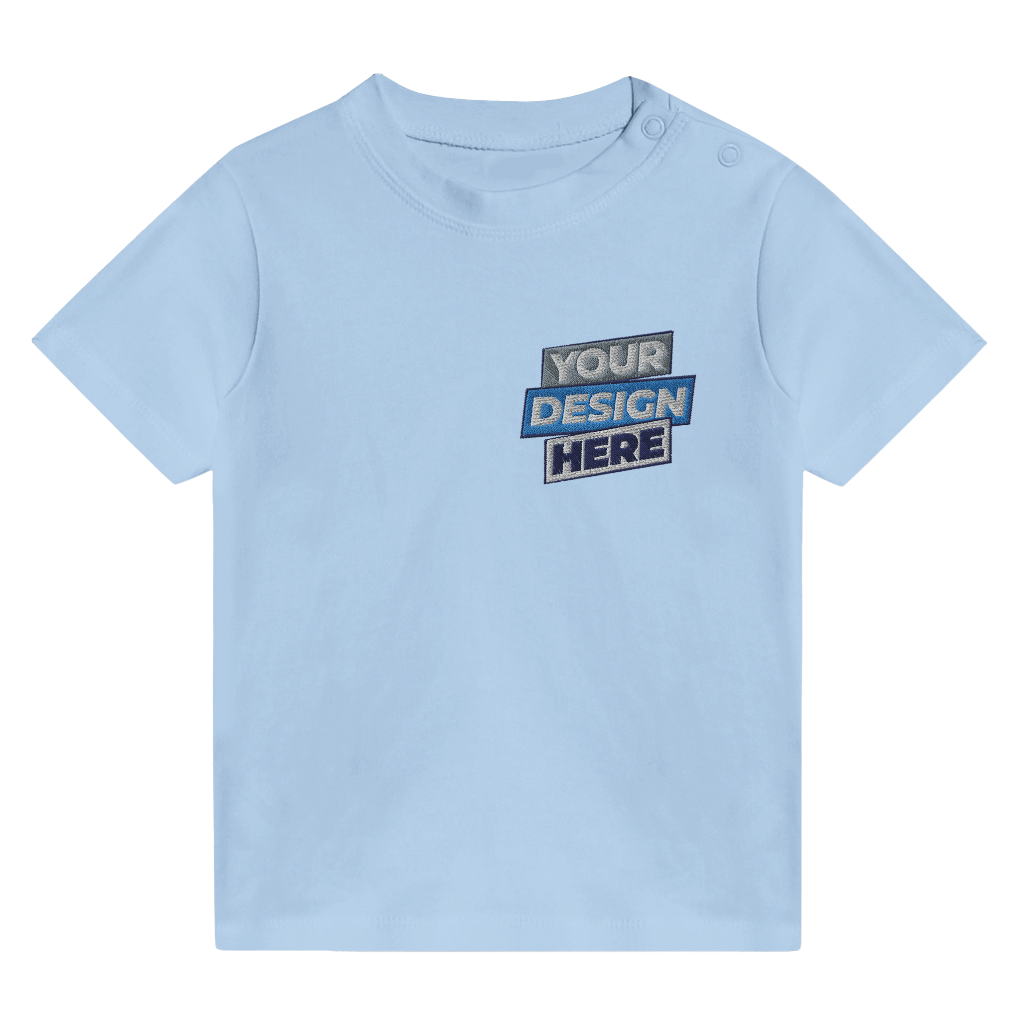 Light blue Leoni Cotton Baby Tee with customizable front design, classic crewneck, perfect for prints and everyday comfort.