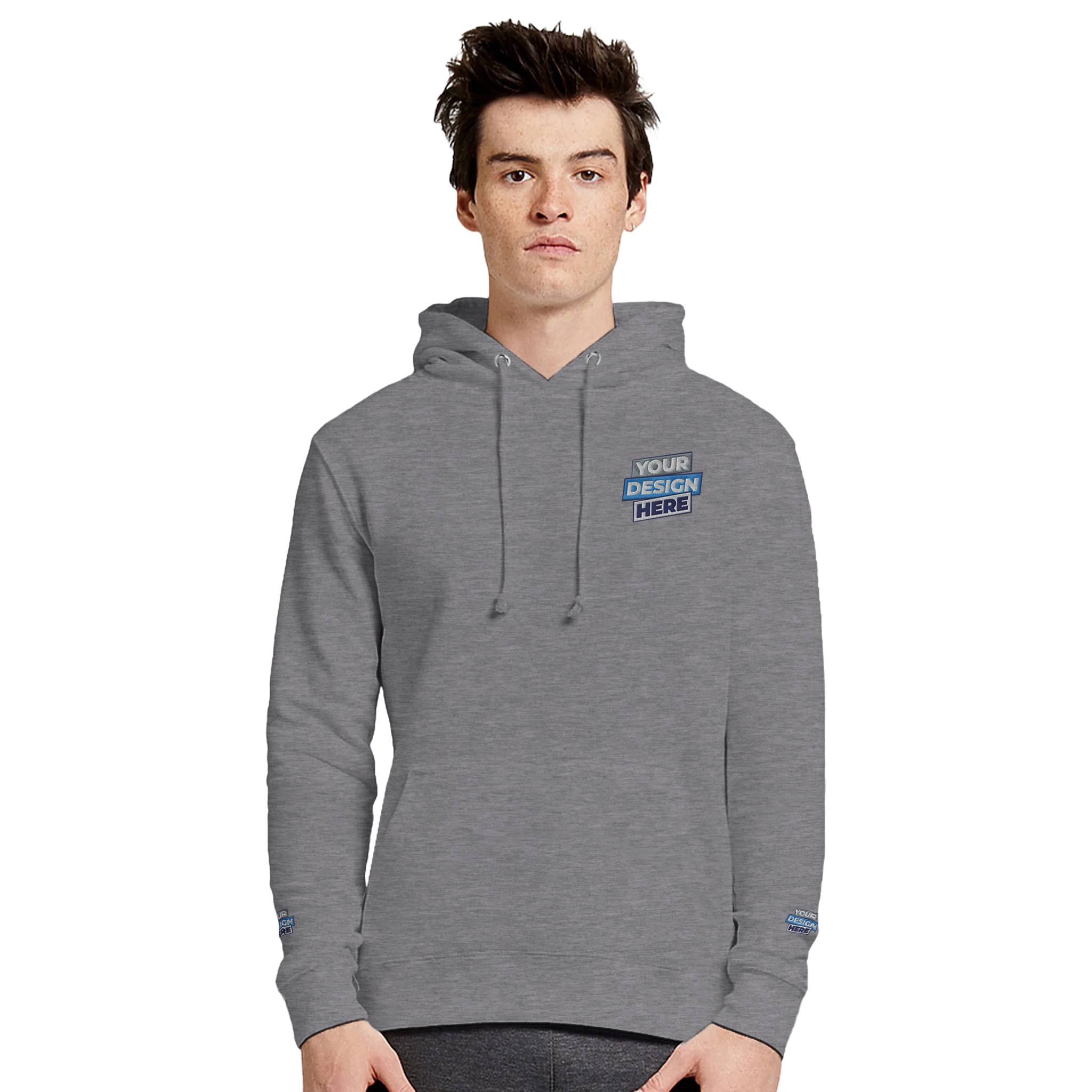 Print on Demand Elmoré Premium Pullover Hoodie with your design, mid-weight, shrink-resistant fabric, and durable kangaroo pocket.