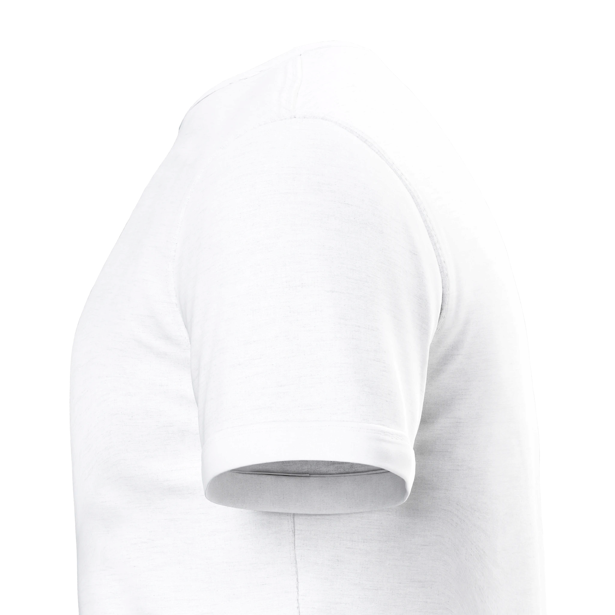 Side view of Durmor heavyweight crewneck t-shirt in white, showcasing sleeve and shoulder details. Made from 100% ring-spun cotton.