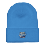 Light blue Henthor cuffed beanie, ideal for personalized embroidery, crafted from dense acrylic knit for warmth and comfort.