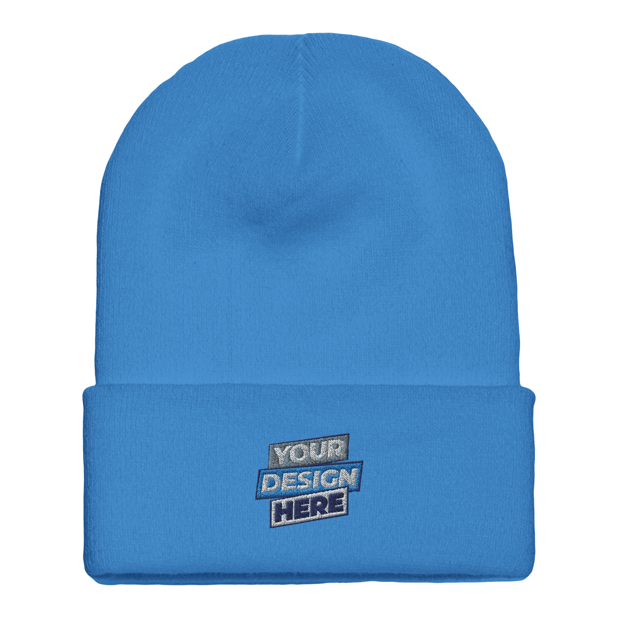 Light blue Henthor cuffed beanie, ideal for personalized embroidery, crafted from dense acrylic knit for warmth and comfort.