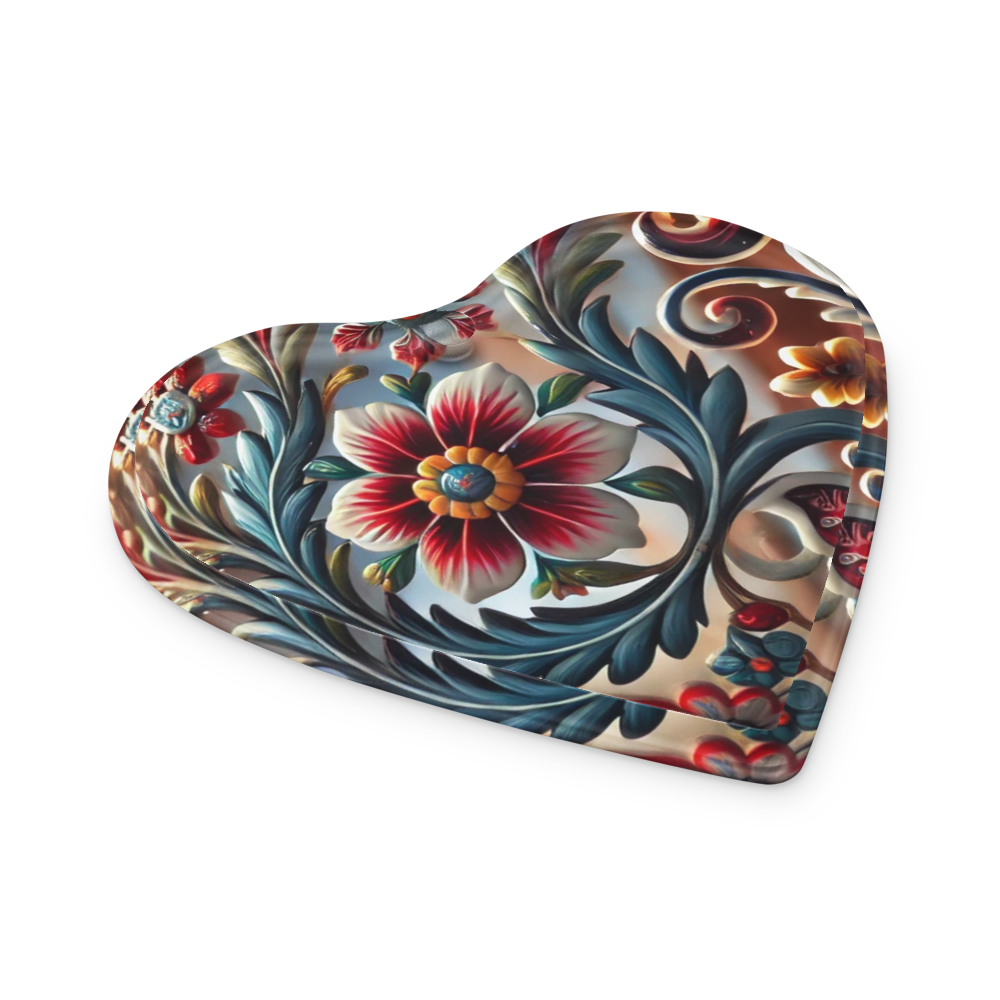 Ukrainian style heart-shaped acrylic ornament with floral design, showcasing traditional art and vibrant colors.