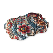 Scalloped Ukrainian style acrylic ornament with vibrant floral design and glossy finish