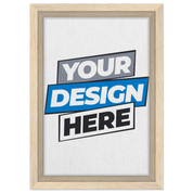 Framed canvas print mockup with customizable design in natural wood frame, perfect for showcasing art in any space.