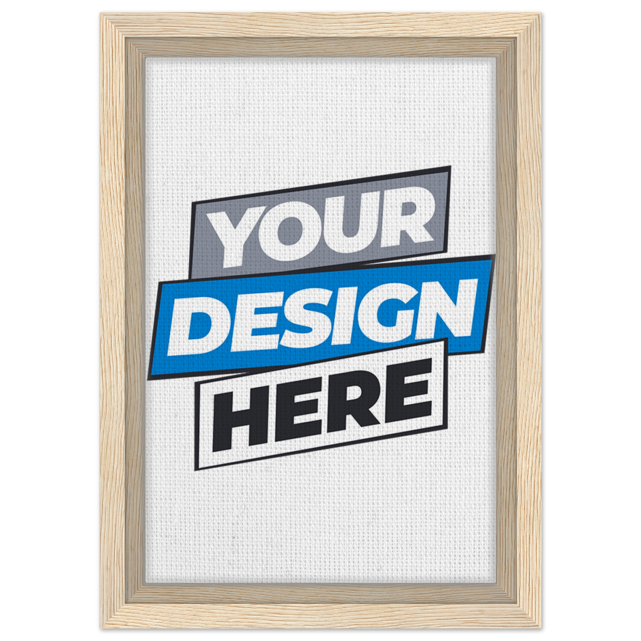 Framed canvas print mockup with customizable design in natural wood frame, perfect for showcasing art in any space.