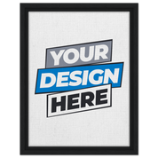 Customizable framed canvas with "Your Design Here" text, featuring sustainable wood frame and rich texture for captivating art.
