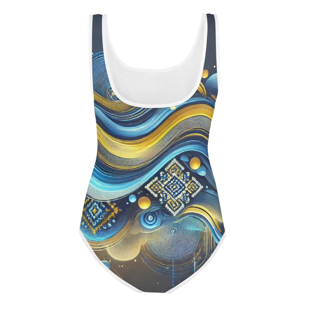 Girls’ Swimsuit with Ukrainian Abstract Design, Soft & Stretchy Fabric, UPF 38-40 Protection, Double Layer Front