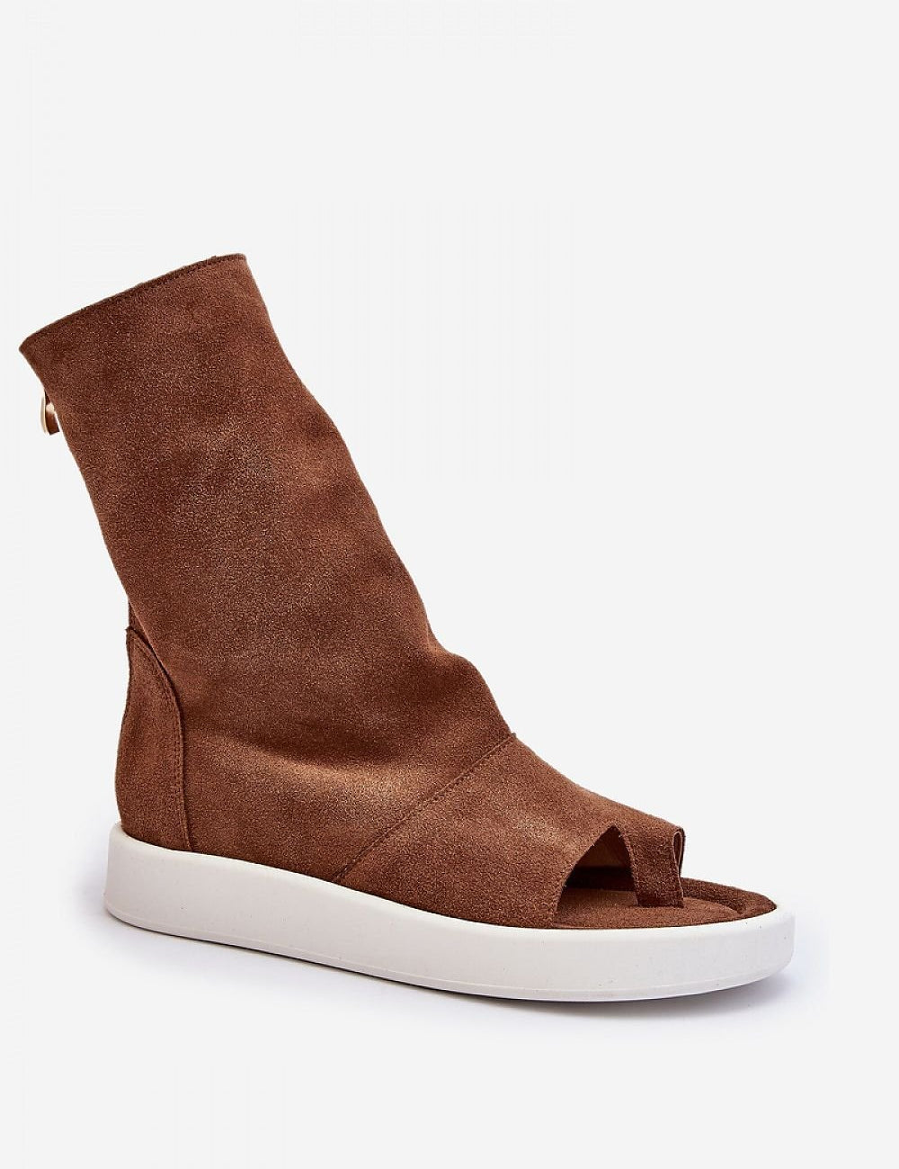 Alviane leather ankle sandals with higher upper, natural leather for comfort, in brown with zip closure, ideal for summer fashion.