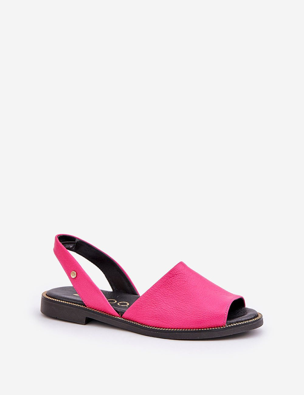 Alviera pink leather slip-on flat sandals with open heel and toe, featuring subtle sole embellishments for refined comfort and style.
